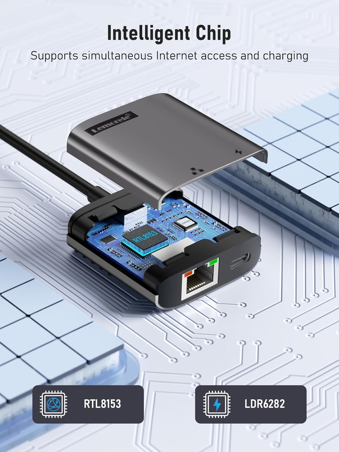 Lemorele USB C to RJ45 Ethernet Network Adapter with PD 100W