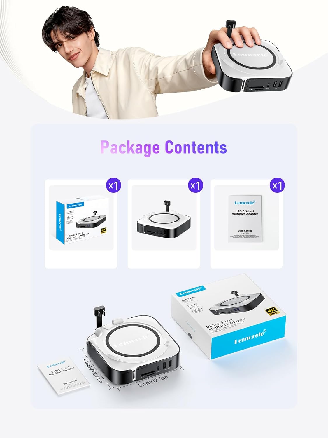 Lemorele Mac mini M4 Docking Station - Dual HDMI + DisplayPort withTriple Monitor Support