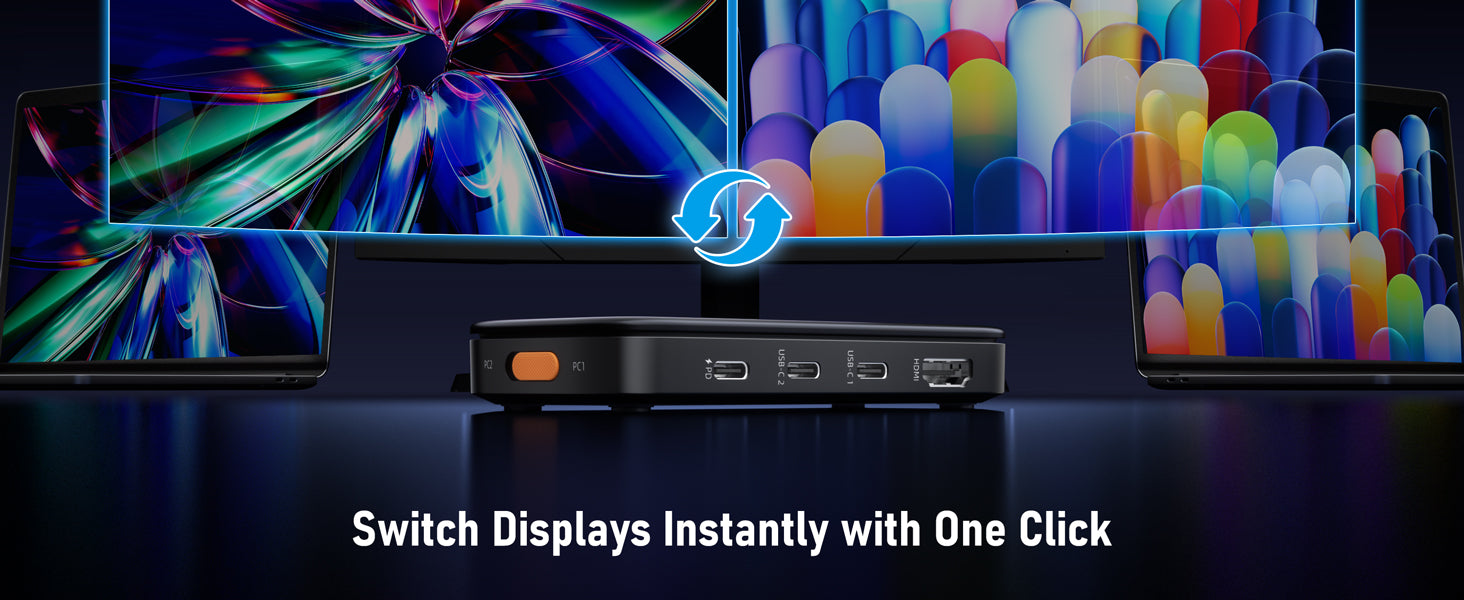 Lemorele Kvm Switcher with USB C Hub Function | 4K60Hz HDMI | 4×USB Data | 2-in-1 Multi-OS Compatible Hub for Laptops, Game Consoles (macOS/Windows/Linux/Android)