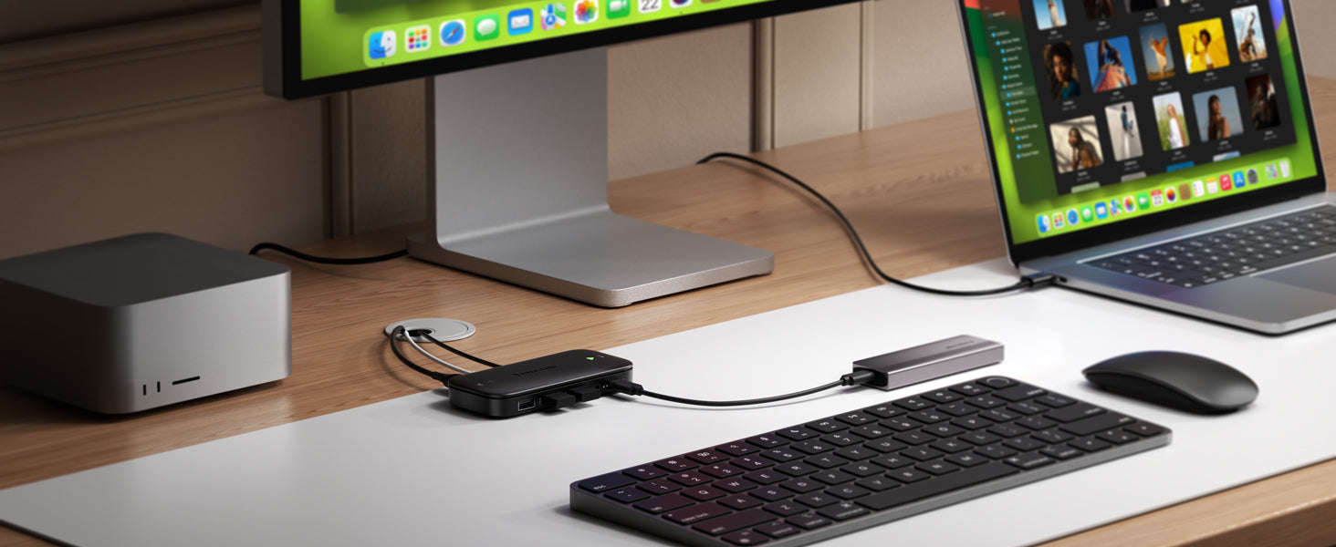 Lemorele Kvm Switcher with USB C Hub Function | 4K60Hz HDMI | 4×USB Data | 2-in-1 Multi-OS Compatible Hub for Laptops, Game Consoles (macOS/Windows/Linux/Android)