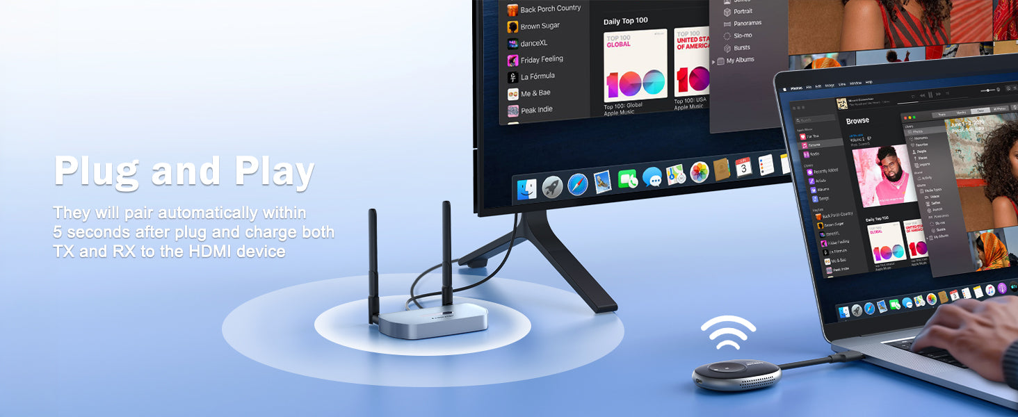 Lemorele Wireless HDMI Transmitter and Receiver, Wireless Video Transmitter, Wireless HDMI Extender Kit Suitable for Video, File, Game Streaming to HDTV, Projector, Monitor