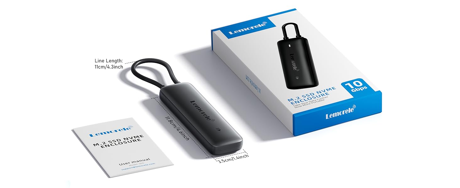 Lemorele M.2 NVMe SSD Enclosure, 10Gbps USB-C 3.2 Gen 2 M.2 NVMe PCIe External Enclosure Adapter, Tool-Free, for M-Key & B&M Key Solid State Drives 2230/2242/2260/2280, Realtek RTL9210 Chipset