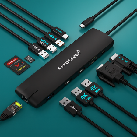 Lemorele 13-in-1 USB C Hub Dual 4K HDMI Docking Station with VGA Port, 1000M RJ45, 3.5mm Audio, USB 3.2 10Gpbs, Type C3.0 Data Port, PD100W, SD and MicroSD Slot for Lenovo, HP, Dell, MacBook Laptops