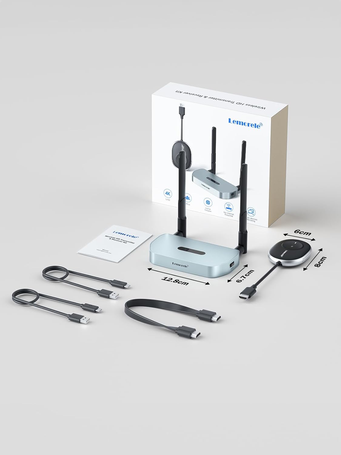 Wireless router with accessories and packaging on a light gray background