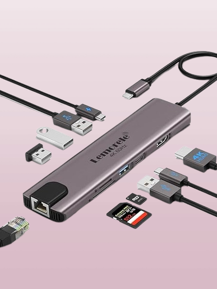 Lemorele USB C Hub Multiport Adapter 10 in 1, USB C Docking Station for MacBook with HDMI 4K@60Hz, Ethernet, 4*USB Ports, USB-C Data Port, 100W PD, SD/TF Port, Suitable for Surface/Dell/HP