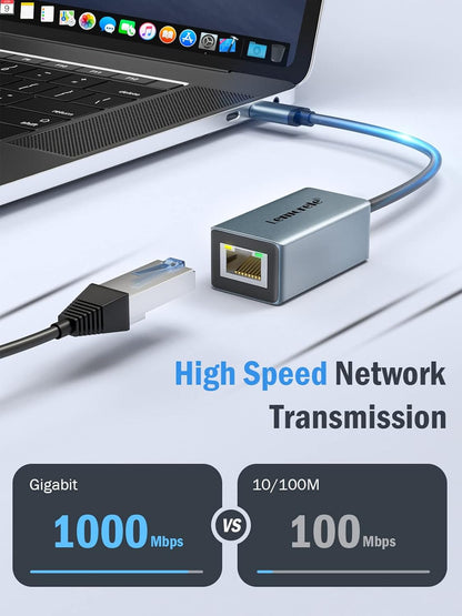 USB C to Ethernet Adapter, Lemorele USB C 3.0 to RJ45 Gigabit Ethernet LAN Adapter Aluminium Network Adapter Compatible with MacBook - TC48