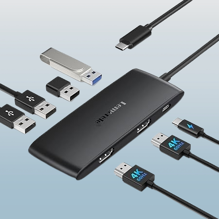 Lemorele USB C Hub Docking Station 7-in-1, Dual HDMI 4K 60Hz Display Adapter for MacBook Pro/Air, Dell, HP, Surface & Windows