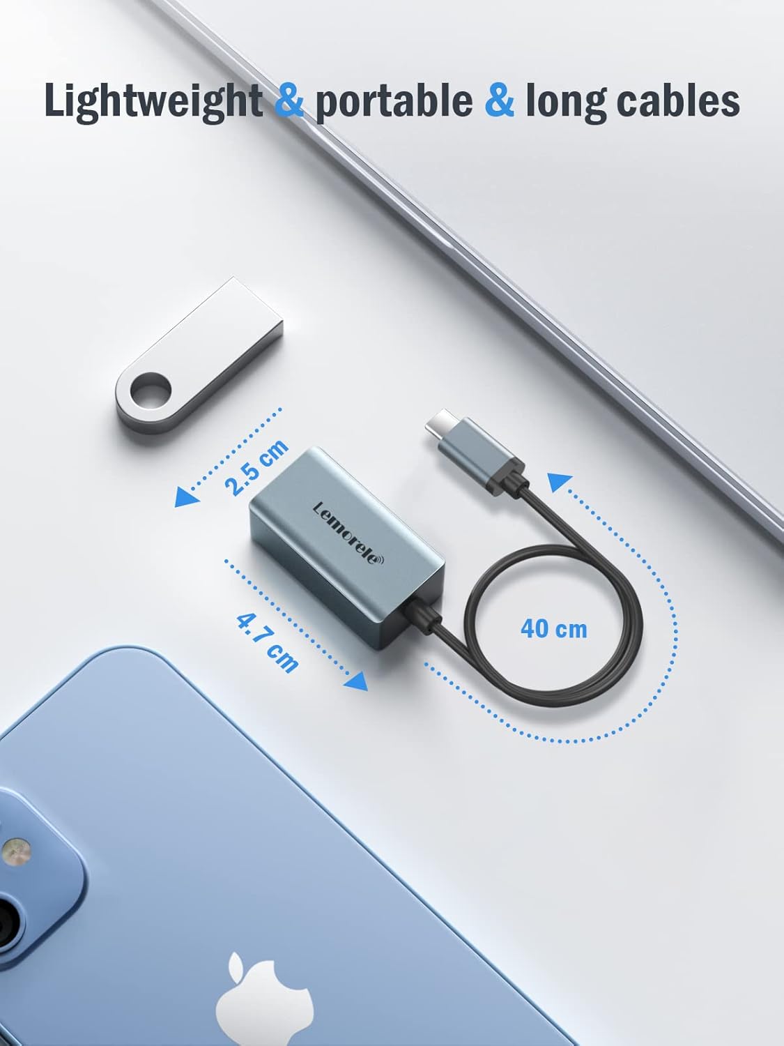 USB C to Ethernet Adapter, Lemorele USB C 3.0 to RJ45 Gigabit Ethernet LAN Adapter Aluminium Network Adapter Compatible with MacBook