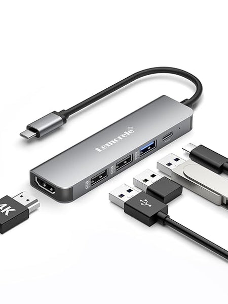 Lemorele USB C Hub, 5 in 1 USB C Multiport Adapter with HDMI 4K, USB 3.0, 2*USB 2.0, Fast Charging PD 100W Suitable for MacBook Pro/Air M1, Chromecast, Switch, Windows etc.