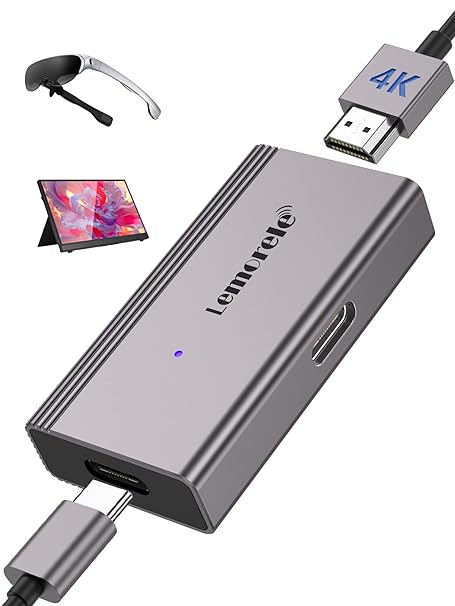 Lemorele HDMI to USB C Adapter 4K@60HZ, HDMI to Type C Adapter Compatible with Nreal Air, Rokid Air, RayNeo, Switch Base, Steam Deck, PS4, PS5, Xbox,etc.