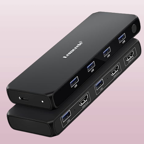 Lemorele KVM Switch, Share 4 USB Devices Between 2 Computers | Dual-Monitor HDMI Switch | Compatible with Wired Keyboard, Mouse, USB Drive, and Headsets | Compatible with Windows and macOS