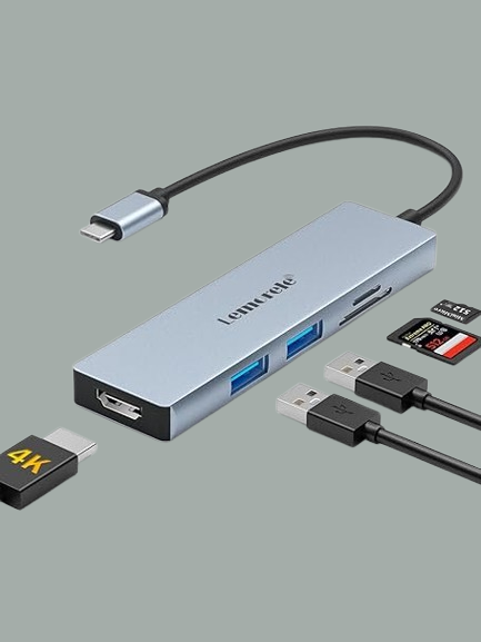 Lemorele USB C Hub 5 in 1 with 4K@30Hz HDMI Port, Space Aluminum Type C Hub Adapter, 2 USB, SD/TF, for MacBook Pro/Air, Windows System (Requires DP Alt Mode Support)