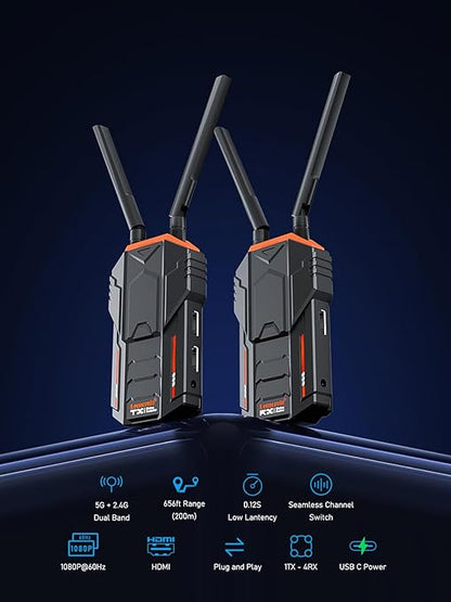 Two wireless communication devices with antennas on a dark background