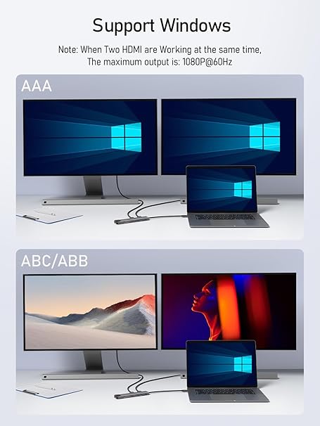 Two monitors and a laptop displaying Windows operating system on a white background.