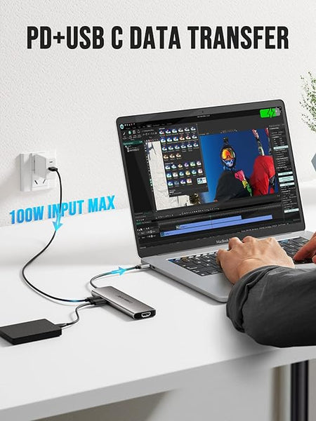 Lemorele USB C Hub for Laptop 8 in 1 with 4K@30Hz HDMI Port, Space Aluminum Type C Hub Adapter, 3 USB3.0, PD100W,SD/TF,USB-C3.0 Data Port,for MacBook Pro/Air, Windows