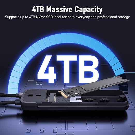 4TB NVMe SSD with a blue light ring and text on a dark background