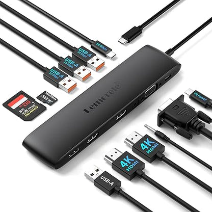 Lemorele 12-in-1 Docking Station 10Gbps, Triple Display with HDMI+VGA, 3 USB-A 3.2 Gen2 Ports, - TC97