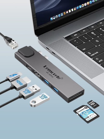 Lemorele USB C Docking Station for MacBook, 7 in 2 USB C Hub with Thunderbolt 3, Gigabit Ethernet, 4K@60Hz HDMI, 2*USB 3.0, SD/TF 3.0 Card Slots, Designed for MacBook Pro/Air M1 M2 2022 2021 2020..