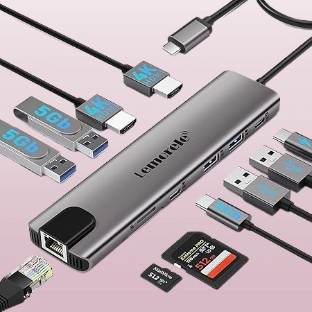 Lemorele USB C Hub Dual HDMI Docking Station 11-in-1 with Gigabit Ethernet, 2*HDMI, 4*USB, PD 100W, USB-C 3.0 Data, SD/TF for MacBook/Dell/HP/Surface/Lenovo/Windows