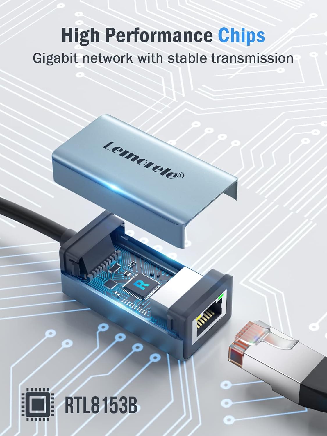 USB C to Ethernet Adapter, Lemorele USB C 3.0 to RJ45 Gigabit Ethernet LAN Adapter Aluminium Network Adapter Compatible with MacBook