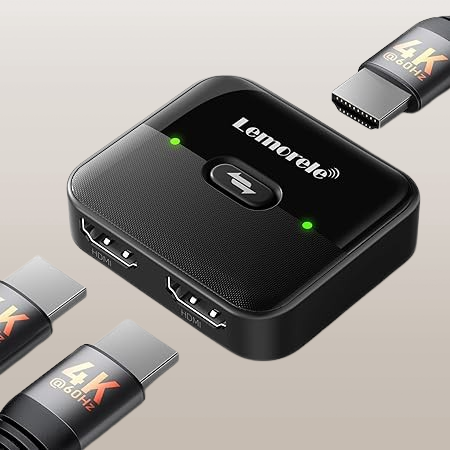 Lemorele HDMI Switch 2 in 1 Out 4K 60Hz Bi-Directional 2 Inputs 1 Output, No Power Needed, Supports 3D Compatible with Xbox, PS4/PS5, Blu-Ray, TV Stick, HDTV & Monitors