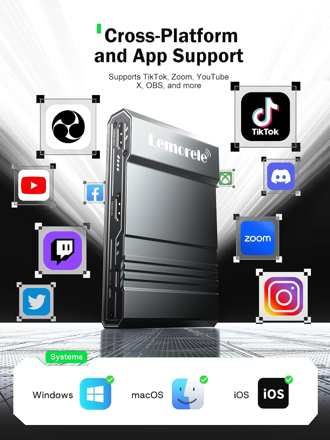 Lemorele Video Capture Card USB C 3.0 with 4K HDMI Loop-Out, HDMI Capture Card for Live Streaming Game Recorder Device, Compatible with Windows Linux OBS OS X Twitch for PS3 PS4