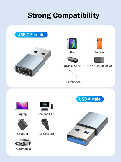 Lemorele 10Gbps USB to USB C Adapter 6 Pack, Type C Female to USB A Male Adaptor Fast Charge - ACS001A