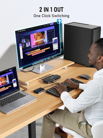 Lemorele KVM Switch, Share 4 USB Devices Between 2 Computers | Dual-Monitor HDMI Switch | Compatible with Wired Keyboard, Mouse, USB Drive, and Headsets | Compatible with Windows and macOS