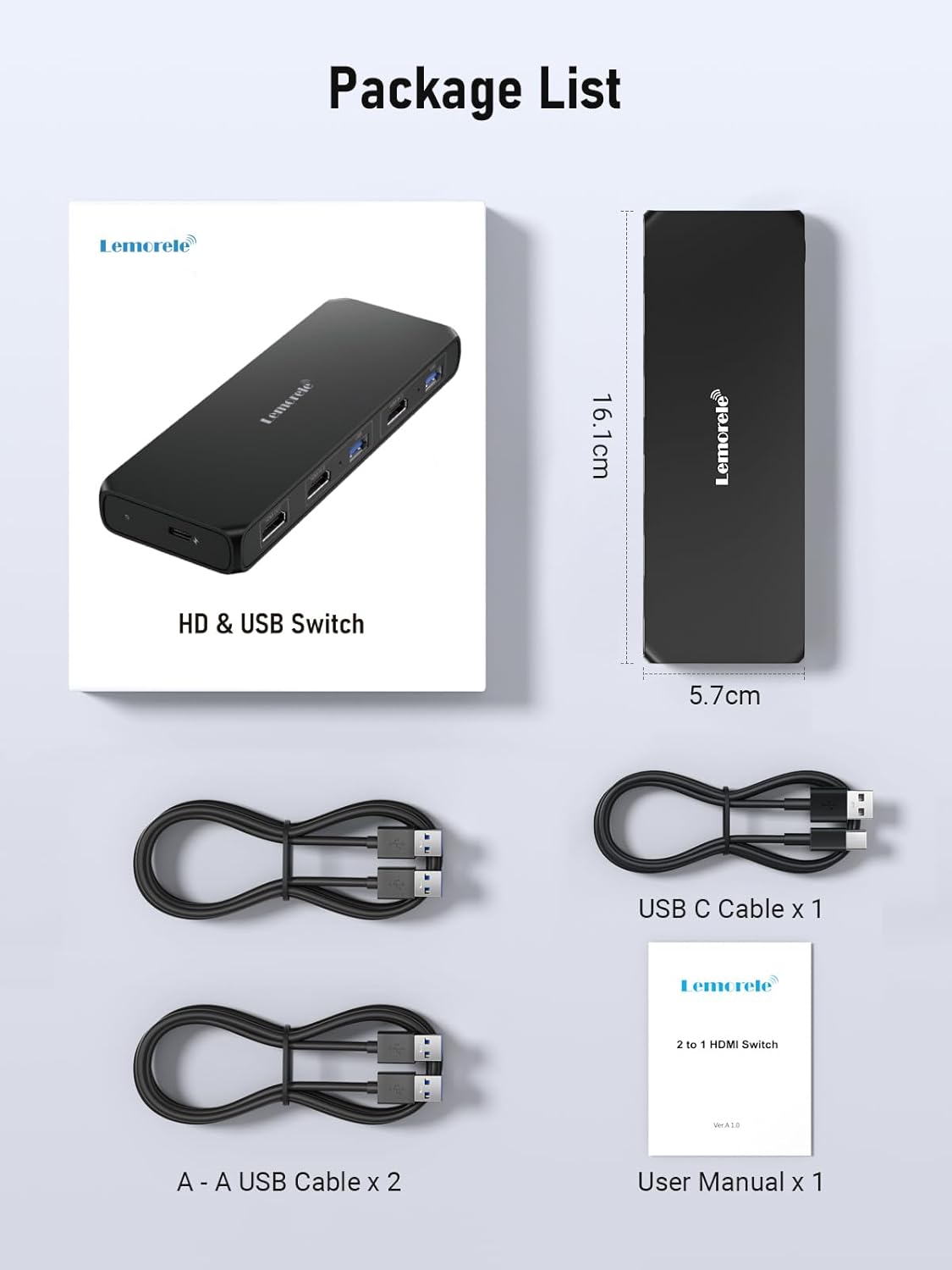 Lemorele KVM Switch, Share 4 USB Devices Between 2 Computers | Dual-Monitor HDMI Switch | Compatible with Wired Keyboard, Mouse, USB Drive, and Headsets | Compatible with Windows and macOS