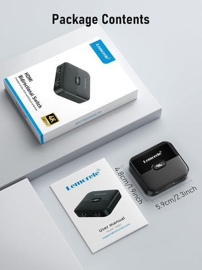 Lemorele HDMI Switch 2 in 1 Out 4K@60Hz Bi-Directional Splitter 1 in 2 Out, High-Performance Engineering Material Body Supports 3D HDCP 2.2, Compatible with PS5/PS4, Xbox, Monitor, TV Stick, PC