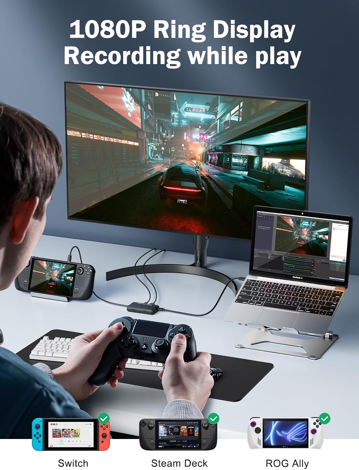 Lemorele Video Capture Card USB C 3.0,1080P 60FPS Ultra-Low Latency Output,Works with Live Streaming Games,Streaming & Video Recording,Compatibility Switch PS4 PS5 Laptops Phones PCs & Mac AC08-1A