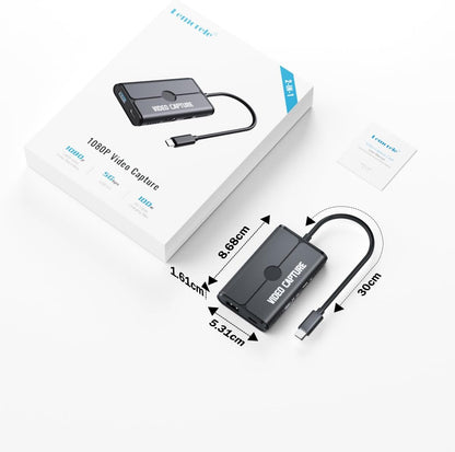 Lemorele Video Capture Card USB C 3.0,1080P 60FPS Ultra-Low Latency Output,Works with Live Streaming Games,Streaming & Video Recording,Compatibility Switch PS4 PS5 Laptops Phones PCs & Mac AC08-1A