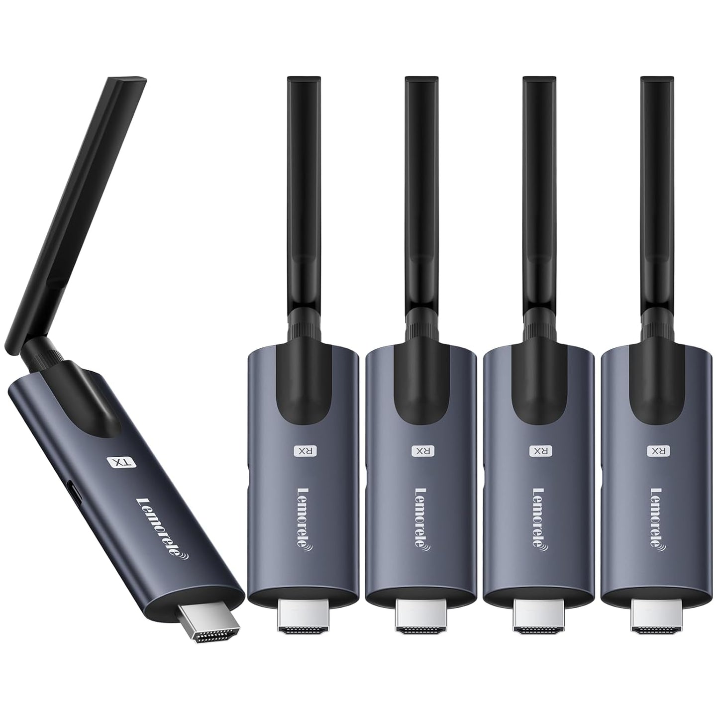 Lemorele Wireless HDMI Transmitter and 4 Receivers, Portable HDMI Wireless Extender, Plug & Play 200M 1080P HD for Stream Video & Audio from PC/Camera/TV-Box to Monitor/Projector/HD TV/Phone/Tablet