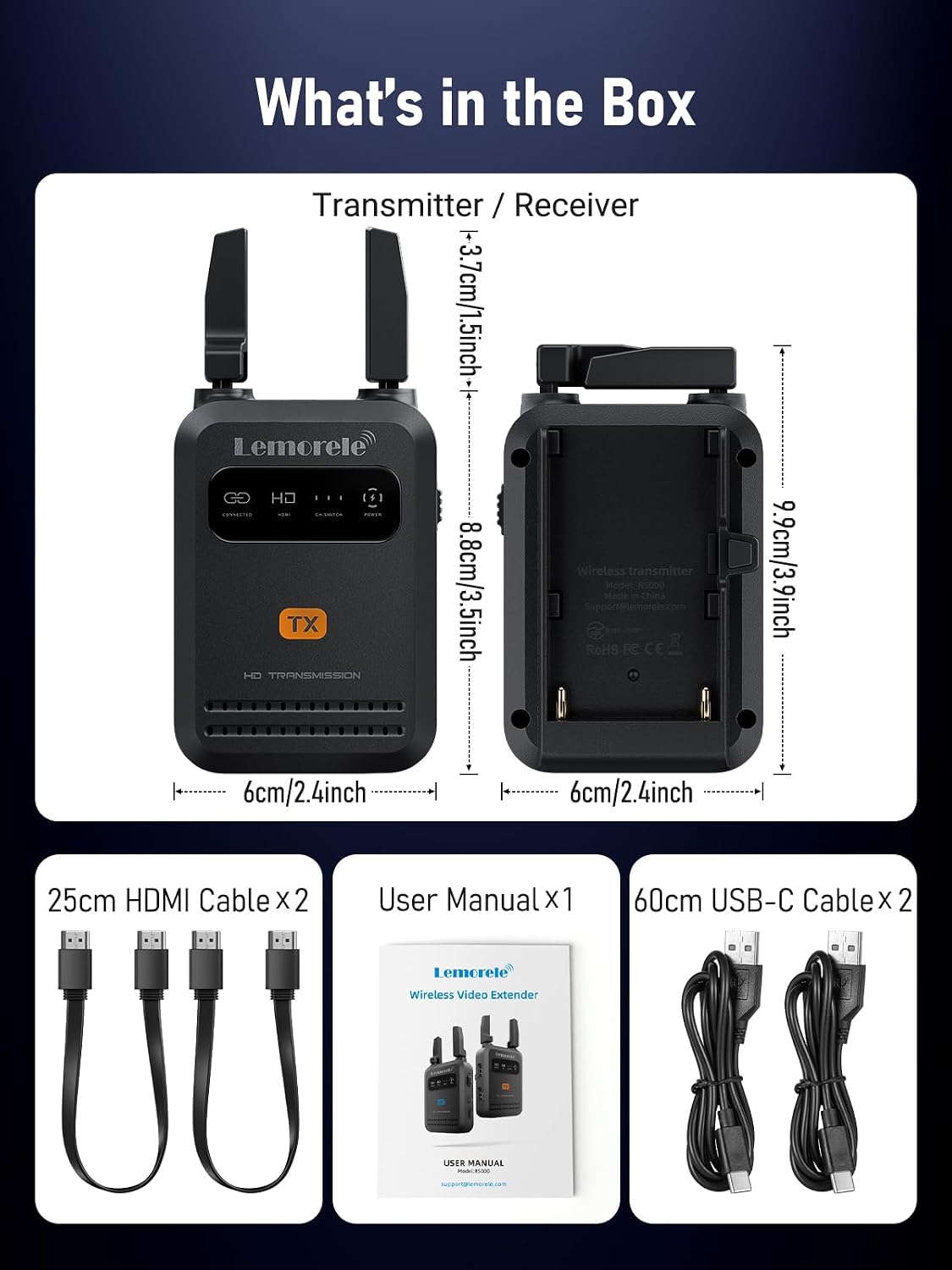 Lemorele Wireless HDMI Video Transmitter and Receiver,Dedicated for Photography,Ultra-Low Latency,Plug-and-Play,1080P Full HD,200M Range,HDMI Wireless Transmitter with Up to 4 Receiver