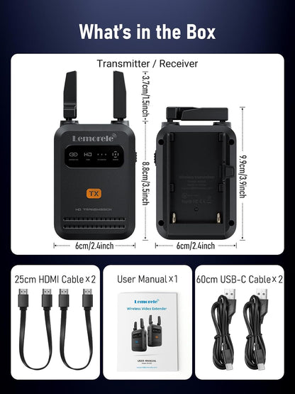Lemorele Wireless HDMI Video Transmitter and Receiver,Dedicated for Photography,Ultra-Low Latency,Plug-and-Play,1080P Full HD,200M Range,HDMI Wireless Transmitter with Up to 4 Receiver