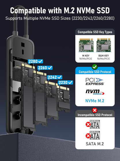 Lemorele M.2 NVMe SSD Enclosure, 10Gbps USB-C 3.2 Gen2, Tool-Free, M-Key/B&M Key 2230-2280, RTL9210, 4TB Max