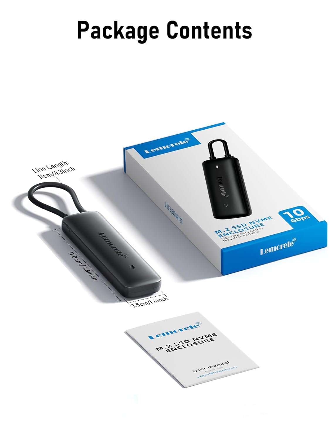 Lemorele M.2 NVMe SSD Enclosure, 10Gbps USB-C 3.2 Gen2, Tool-Free, M-Key/B&M Key 2230-2280, RTL9210, 4TB Max