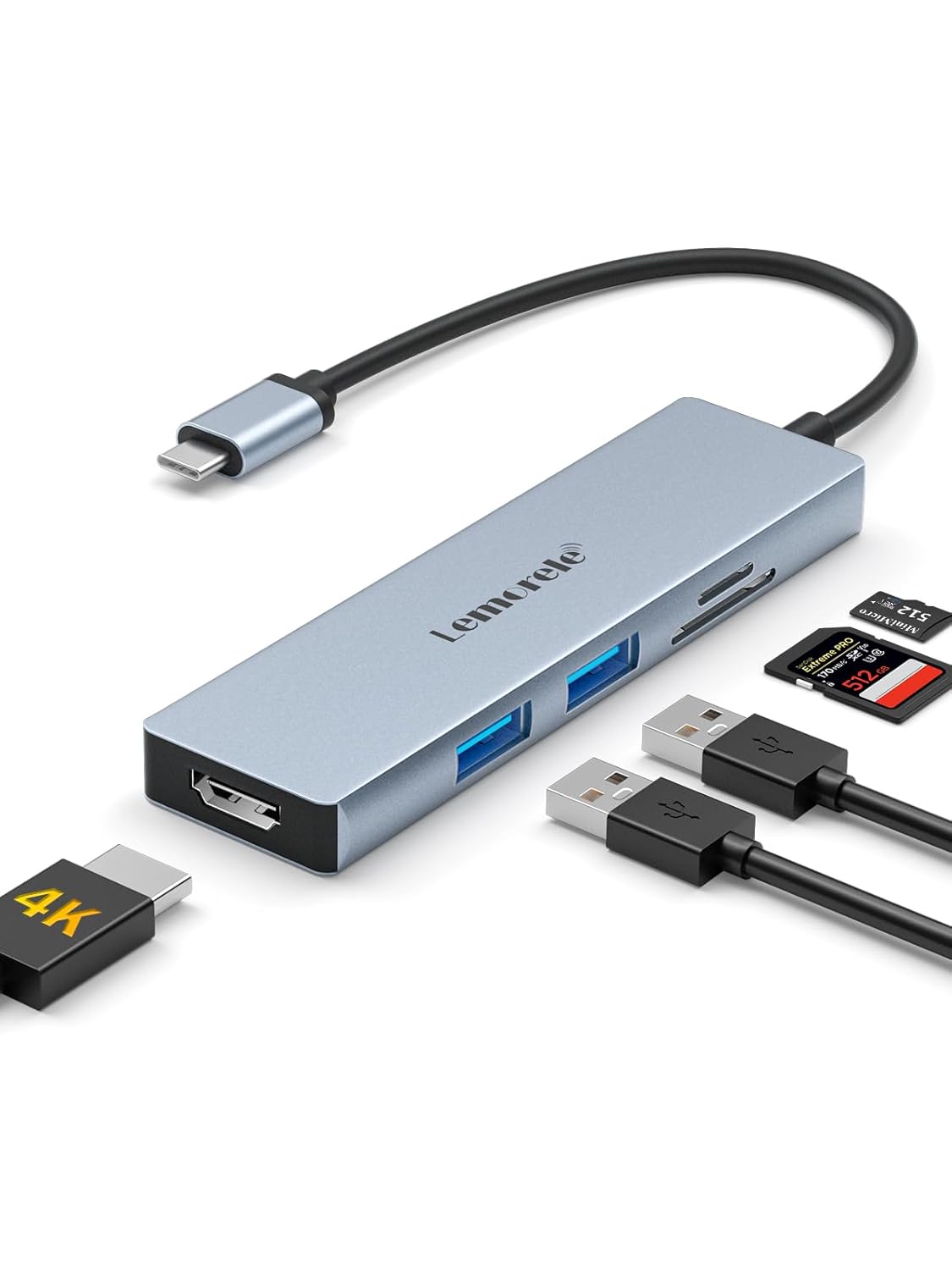 Lemorele USB C Hub 5 in 1 with 4K@30Hz HDMI Port, Space Aluminum Type C Hub Adapter, 2 USB, SD/TF, for MacBook Pro/Air, Windows System (Requires DP Alt Mode Support) - TC18A