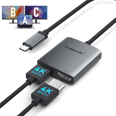 Lemorele USB C to Dual HDMI Adapter 4K@60Hz Type C to Dual HDMI Converter
