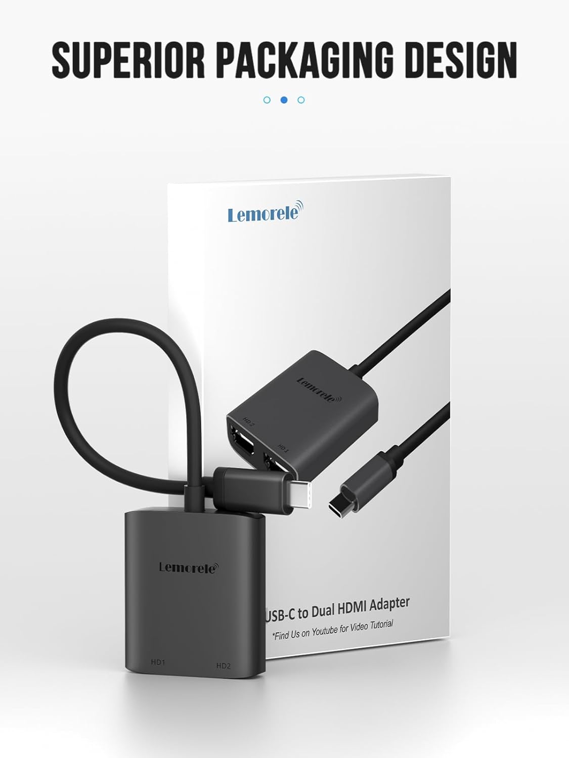Lemorele USB C to Dual HDMI Adapter 4K@60Hz Type C to Dual HDMI Converter