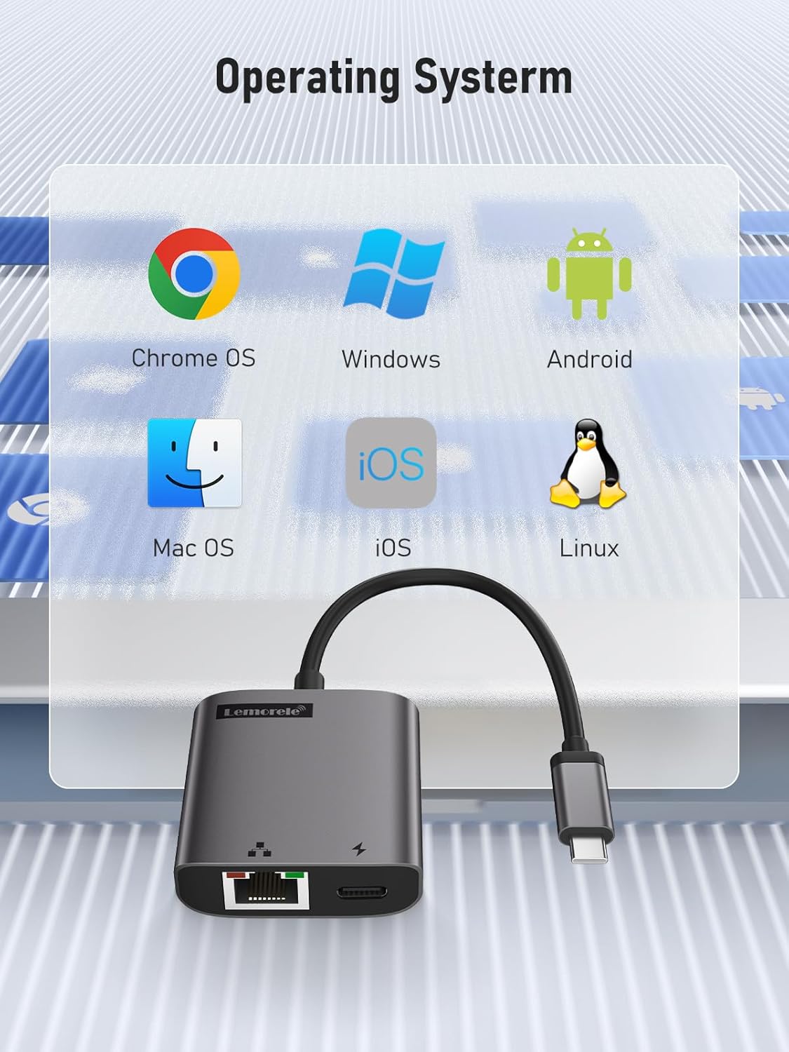 Lemorele USB C to RJ45 Ethernet Network Adapter with PD 100W