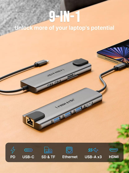Lemorele USB-C Hub for Laptop with 4K HDMI Port | 9-in-1 - TC39Panda