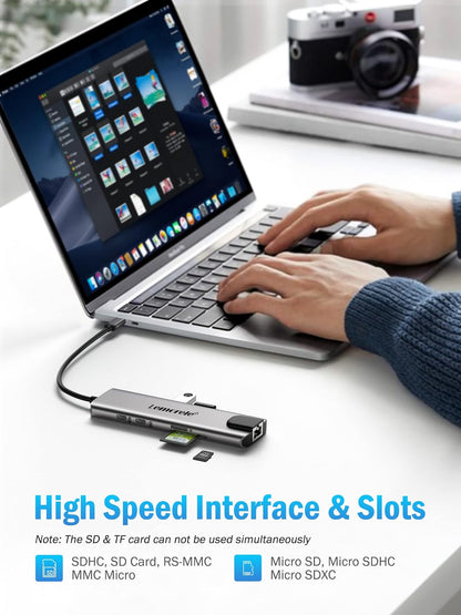 Lemorele USB-C Hub Docking Station, 9-in-1 USB Hub for Laptop with Gigabit Ethernet, 4K HDMI, 3×USB 3.0 and USB-C Data Ports, 100W PD, SD/TF Card Slot, Compatible with Mac/Windows/Chrome OS/Linux