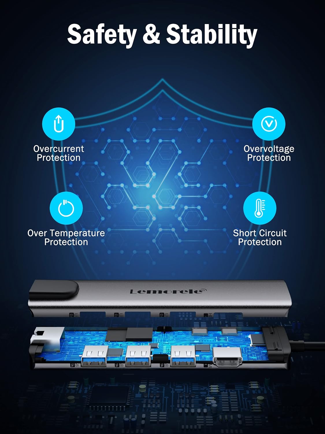 Lemorele USB-C Hub Docking Station, 9-in-1 USB Hub for Laptop with Gigabit Ethernet, 4K HDMI, 3×USB 3.0 and USB-C Data Ports, 100W PD, SD/TF Card Slot, Compatible with Mac/Windows/Chrome OS/Linux