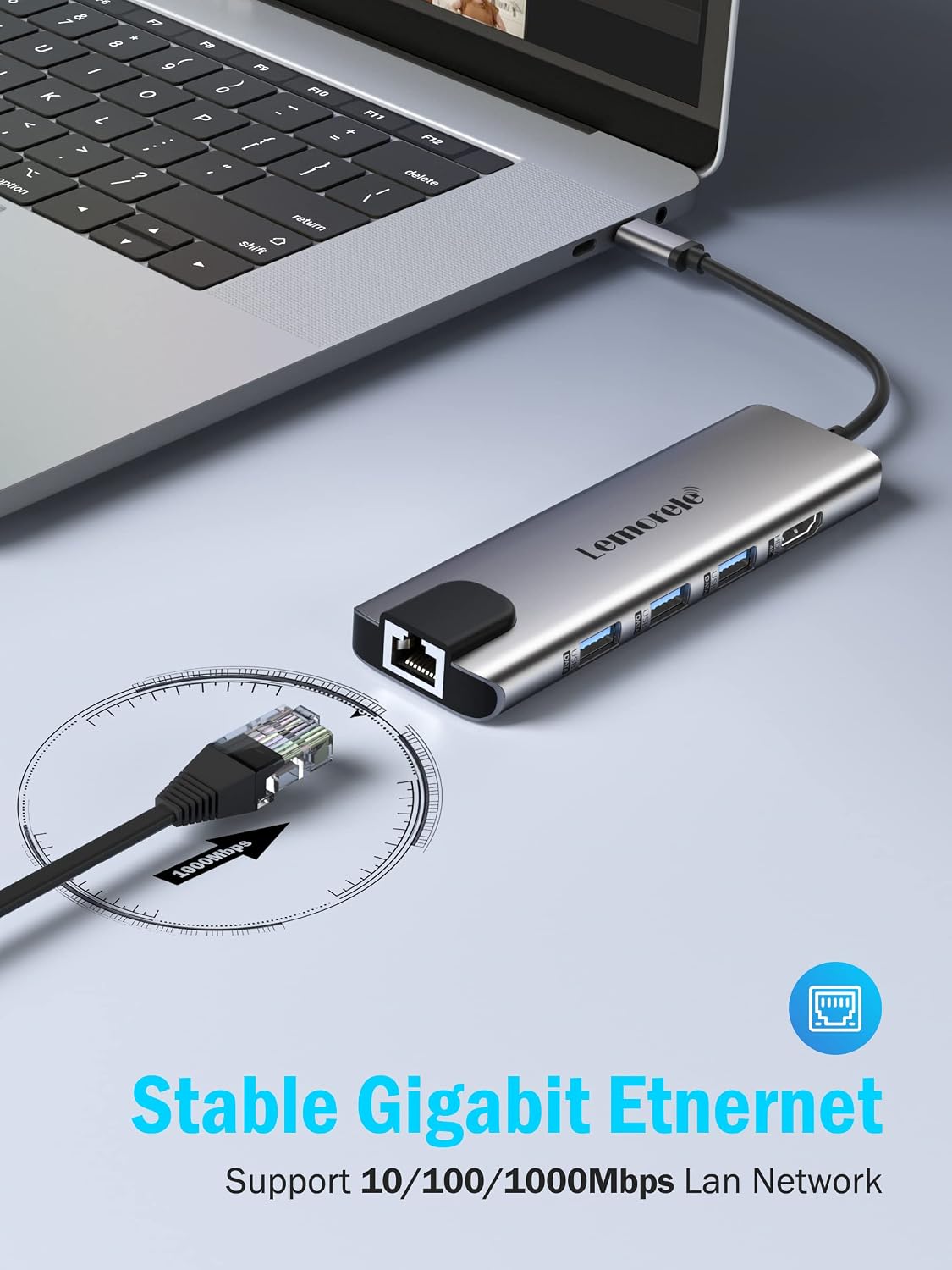 Lemorele USB-C Hub Docking Station, 9-in-1 USB Hub for Laptop with Gigabit Ethernet, 4K HDMI, 3×USB 3.0 and USB-C Data Ports, 100W PD, SD/TF Card Slot, Compatible with Mac/Windows/Chrome OS/Linux