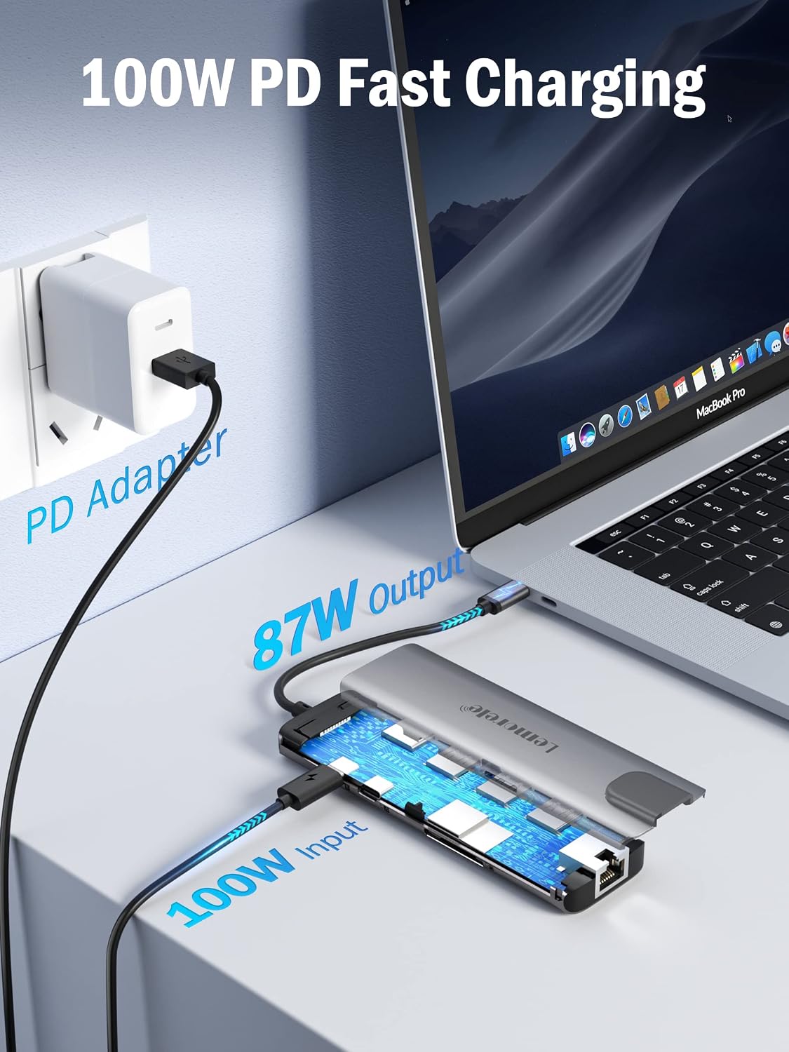 Lemorele USB-C Hub Docking Station, 9-in-1 USB Hub for Laptop with Gigabit Ethernet, 4K HDMI, 3×USB 3.0 and USB-C Data Ports, 100W PD, SD/TF Card Slot, Compatible with Mac/Windows/Chrome OS/Linux
