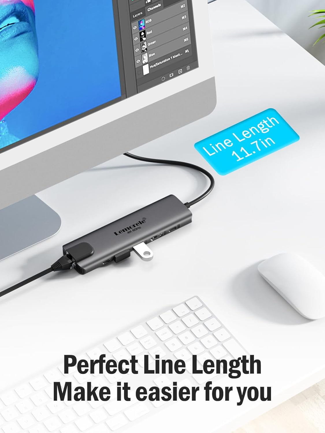 Lemorele USB C Hub with HDMI 4K@60Hz -6 in 1,with Gigabit Ethernet