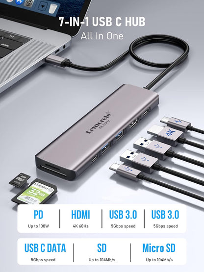Lemorele 7-in-1Docking Station, Multiport Adapter with HDMI 4K@60Hz - TC45