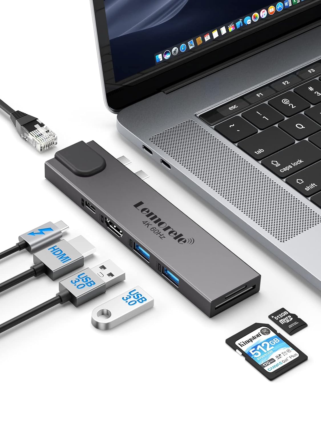 Lemorele USB C Docking Station for MacBook, 7 in 2 USB C Hub with Thunderbolt 3