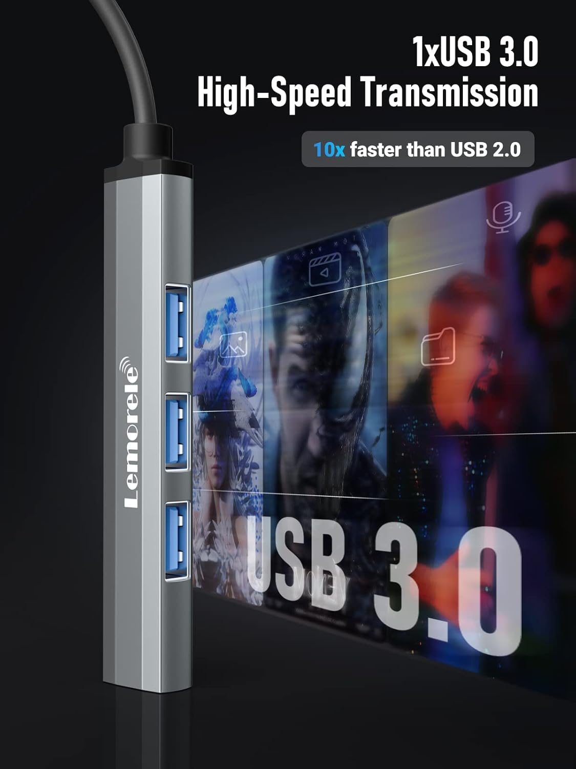 Lemorele USB Hub with 4 Ports for MacBook Pro/Air, PS4, Xbox, Windows, Android